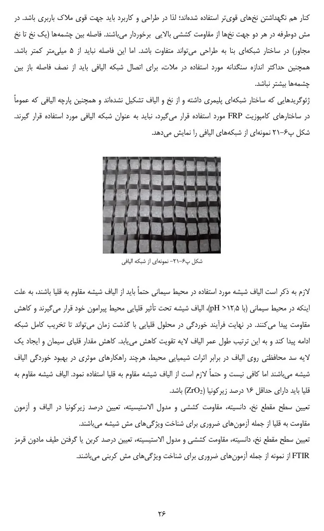 نمونه شبکه الیافی و الزامات مقاومت به قلیا